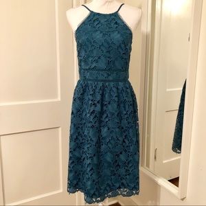LOFT Teal Lace Halter Dress